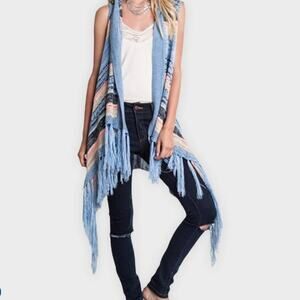 UMGEE multicolor stripe boho long open sweater vest cardigan WOMEN'S size M/L